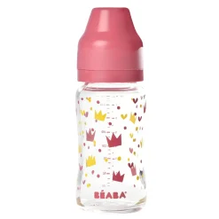 Biberon Verre Col Large 240Ml Crown Pink