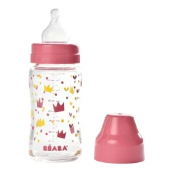 Biberon Verre Col Large 240Ml Crown Pink